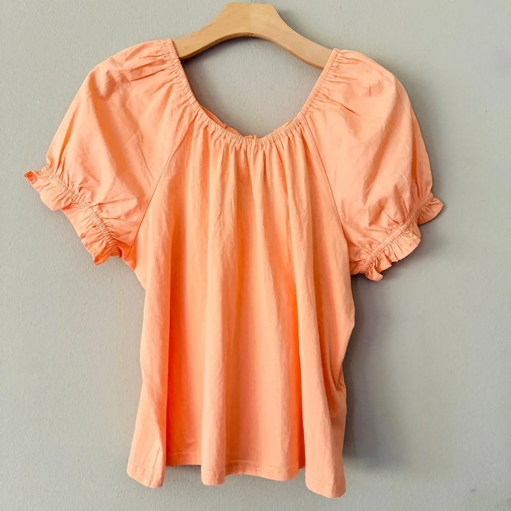 NWT J.Crew Peach Puff Sleeve Top with Tie Back Size M